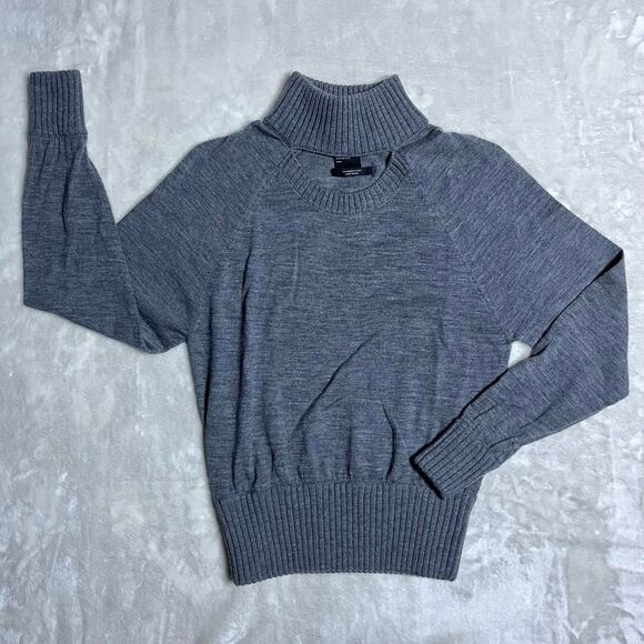 A/X Armani Exchange Merino Wool Sweater Womens S Lightweight Chest Cutout Gray - Picture 2 of 8